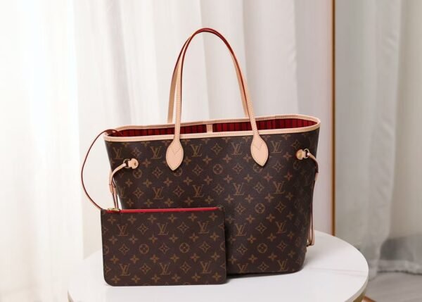 Louis Vuitton Shopping Bag White Leather Red