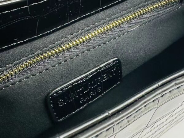 YSL Shoulder Bag Croc Black Gold