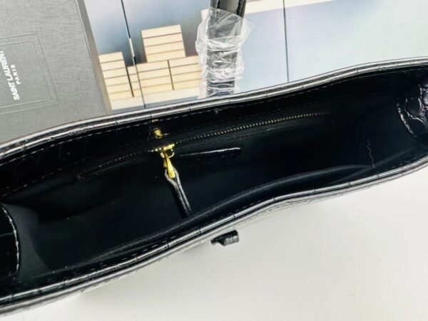 YSL Shoulder Bag Croc Black Gold