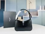 YSL Shoulder Bag Croc Black Gold