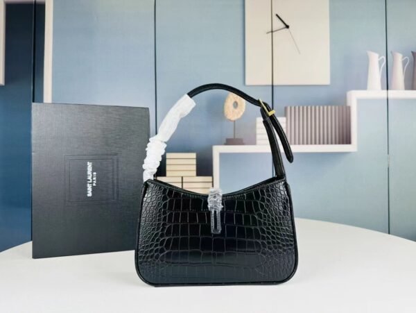 YSL Shoulder Bag Croc Black Gold