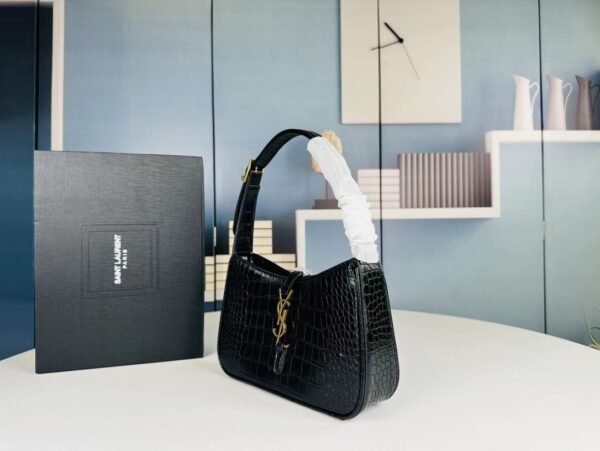 YSL Shoulder Bag Croc Black Gold