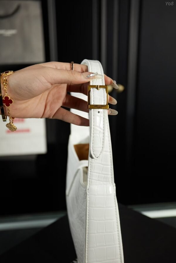 YSL Shoulder Bag Croc White Gold
