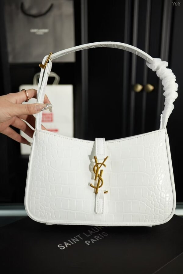 YSL Shoulder Bag Croc White Gold