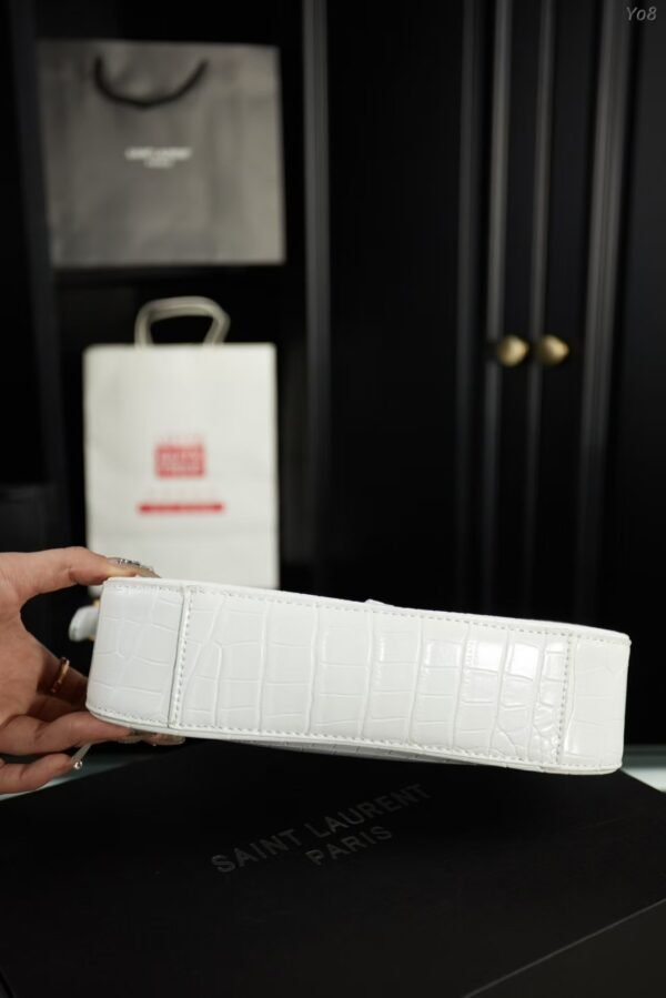 YSL Shoulder Bag Croc White Gold