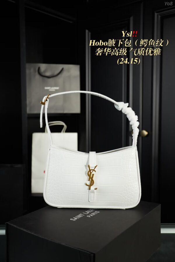 YSL Shoulder Bag Croc White Gold