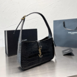 YSL Shoulder Bag Croc Black Gold