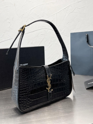 YSL Shoulder Bag Croc Black Gold