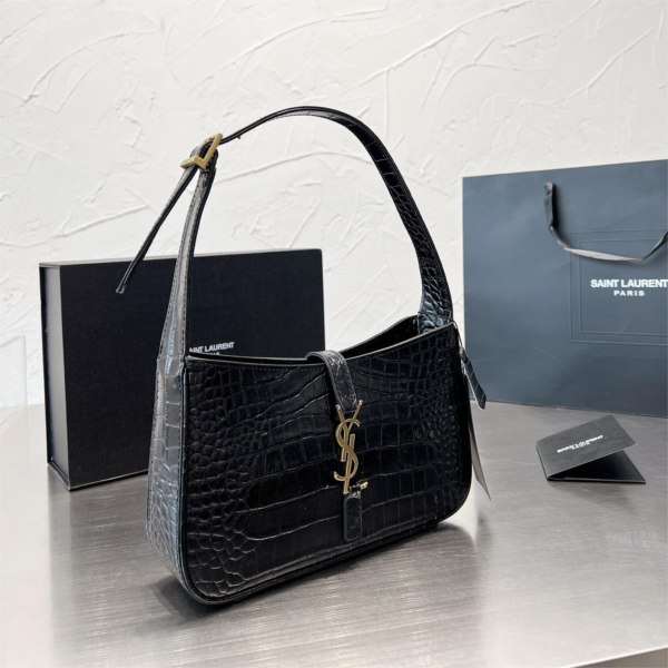 YSL Shoulder Bag Croc Black Gold