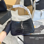 YSL Shoulder Bag Croc Black Silver