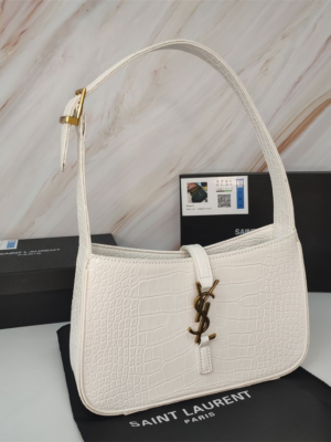 YSL Shoulder Bag Croc White Gold