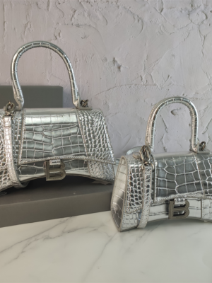 Balenciaga Hourglass Bag Silver Silver Logo