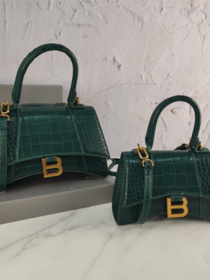 Balenciaga Hourglass Bag Dark Green Green Gold Gold Logo