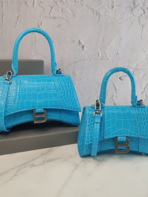 Balenciaga Hourglass Bag Lake Blue Silver Logo