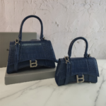Balenciaga Hourglass Bag Dark Blue Silver Logo