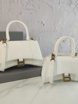 Balenciaga Hourglass Bag Smooth White Gold