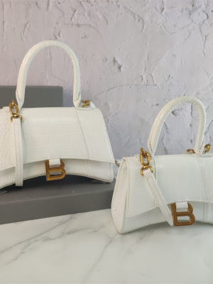 Balenciaga Hourglass Bag White Gold Logo