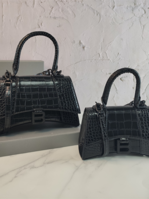 Balenciaga Hourglass Bag Croc Black