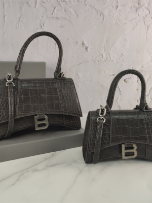 Balenciaga Hourglass Bag Dark Gray Gray Silver Silver Logo