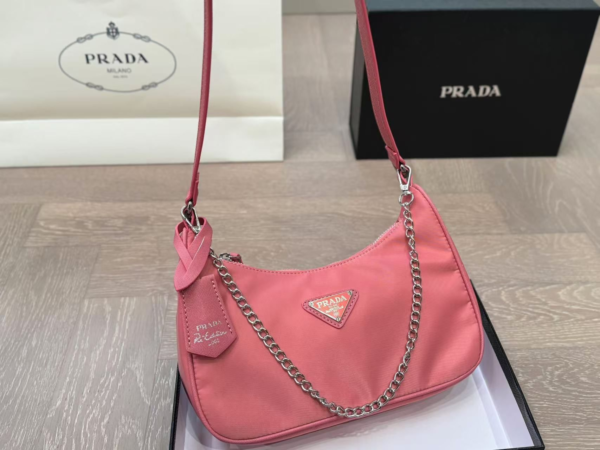 Prada Chain Shoulder Bag Rose Red Chain
