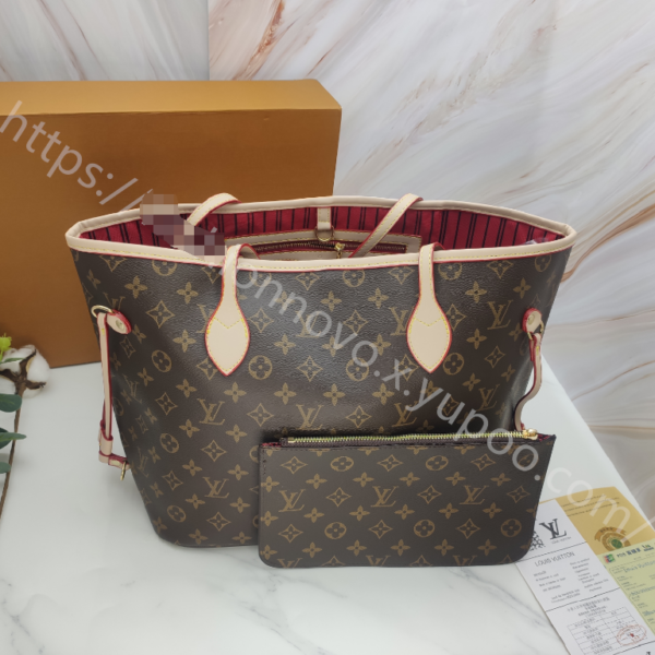 Louis Vuitton Shopping Bag White Leather Red