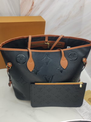 Louis Vuitton Shopping Bag Black Brown Embossed Big Embossed