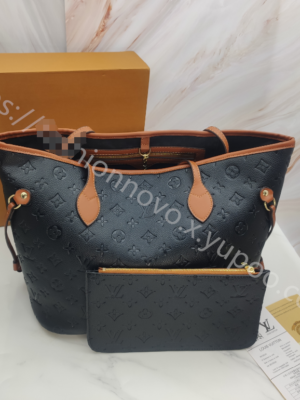 Louis Vuitton Shopping Bag Black Brown Embossed Small Embossed