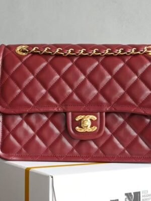 Chanel Classic Flap Bag Red Gold