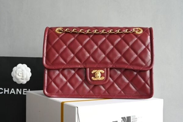 Chanel Classic Flap Bag Red Gold