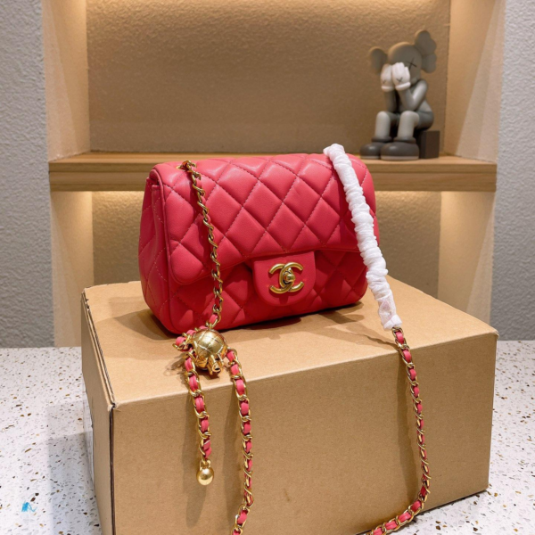 Chanel Gold Ball Bag Rose Red Red Gold Gold Ball